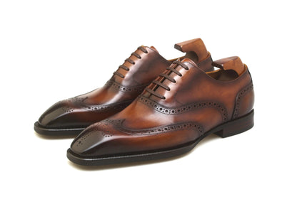 | Handmade Burgundy Leather Wingtip Brogue Oxford Dress Shoes