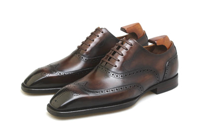 | Handmade Burgundy Leather Wingtip Brogue Oxford Dress Shoes