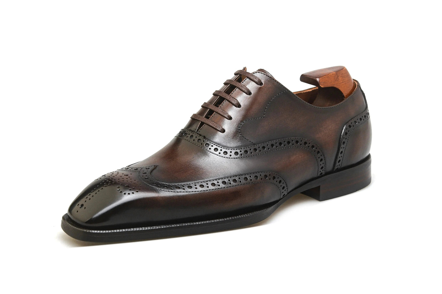 | Handmade Burgundy Leather Wingtip Brogue Oxford Dress Shoes