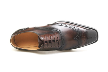 | Handmade Burgundy Leather Wingtip Brogue Oxford Dress Shoes