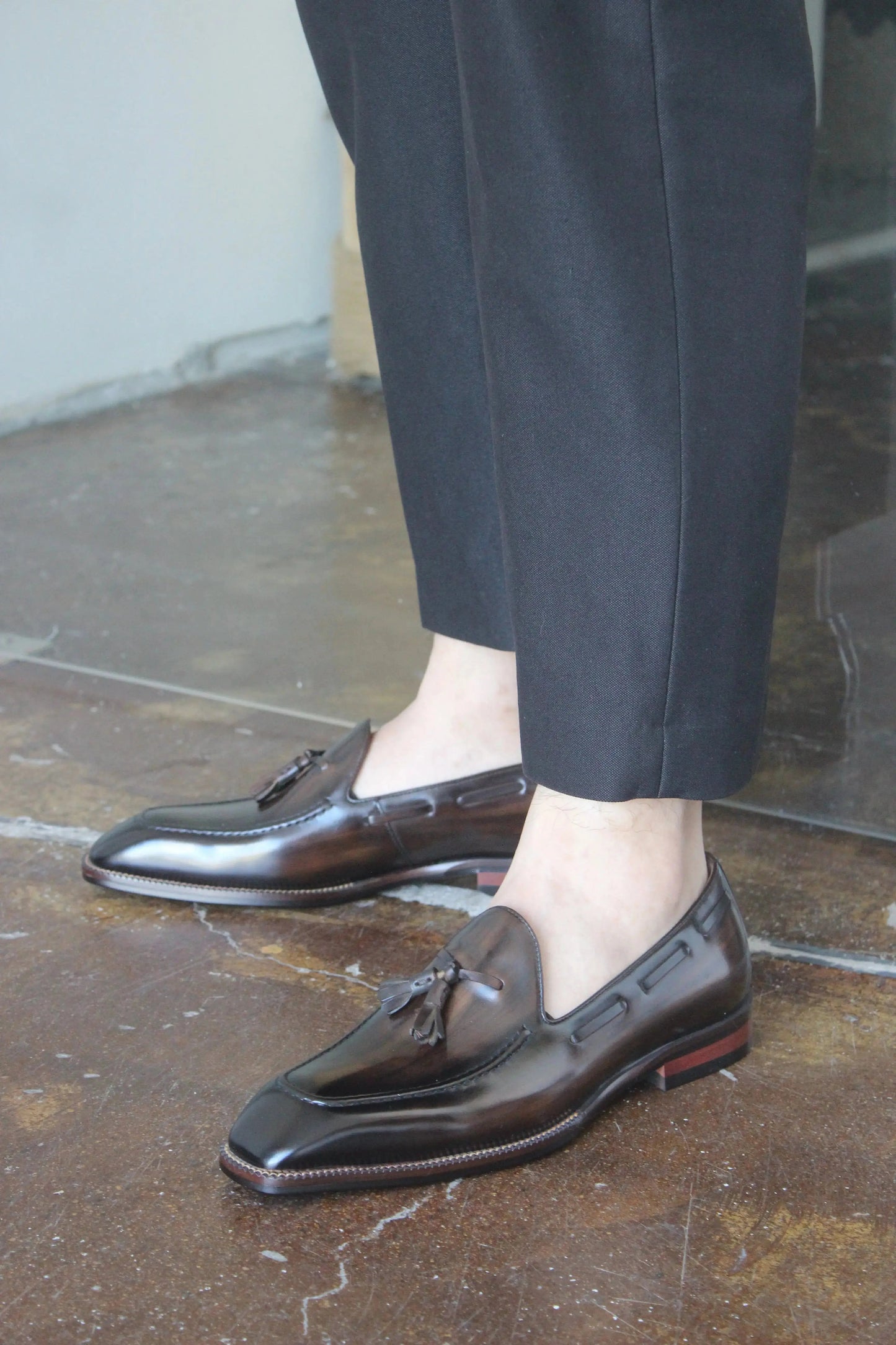 | Handcrafted Mahogany Calfskin Tassel Loafers