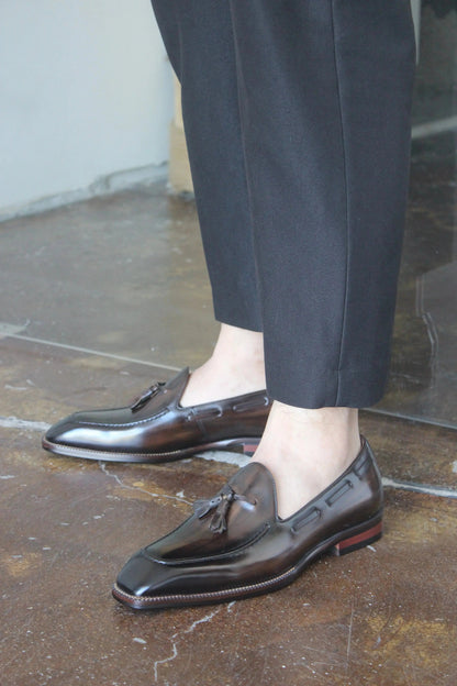 | Handcrafted Mahogany Calfskin Tassel Loafers