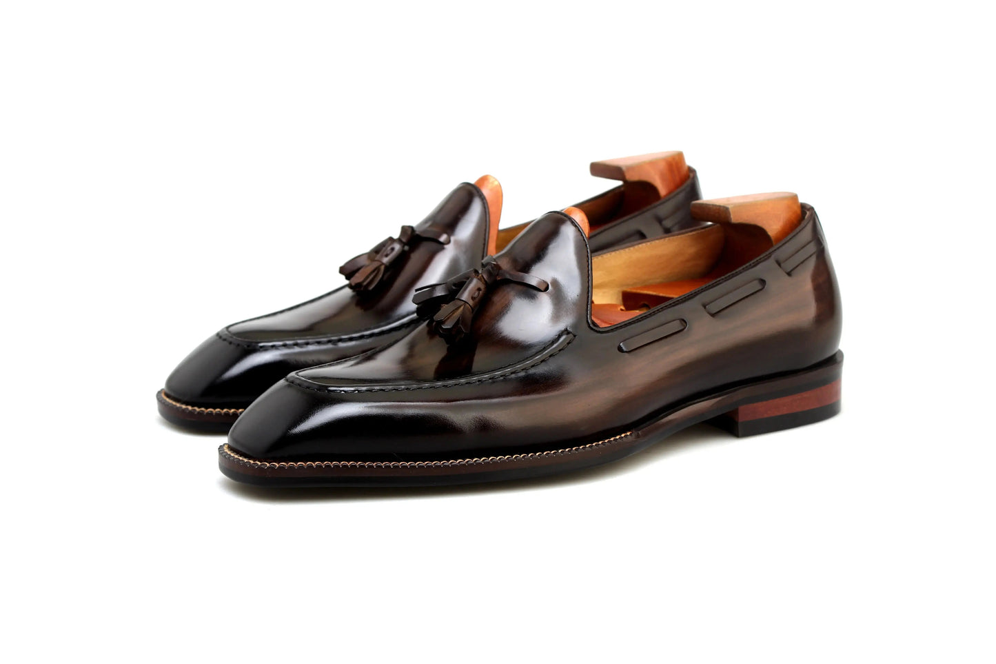 | Handcrafted Mahogany Calfskin Tassel Loafers