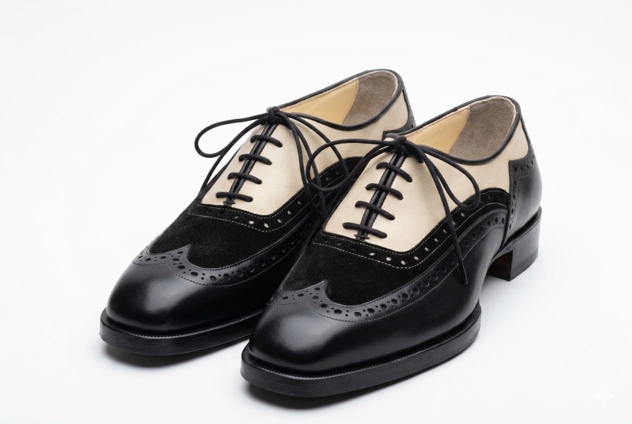 Men's Wingtip Brogue Dress Shoe — Handmade Black & Beige Suede Leather | PelleVista