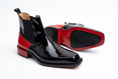 Black Patent Leather Chelsea Boots with Red Sole | PelleVista