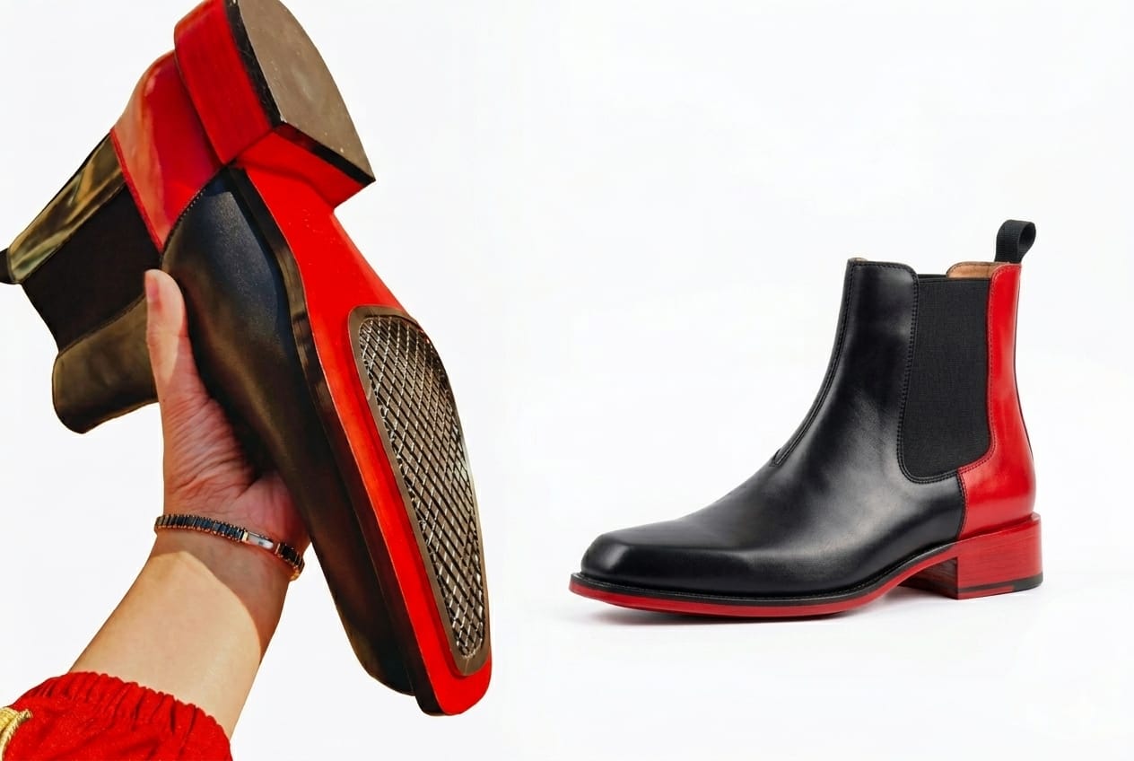Black Patent Leather Chelsea Boots with Red Sole | PelleVista