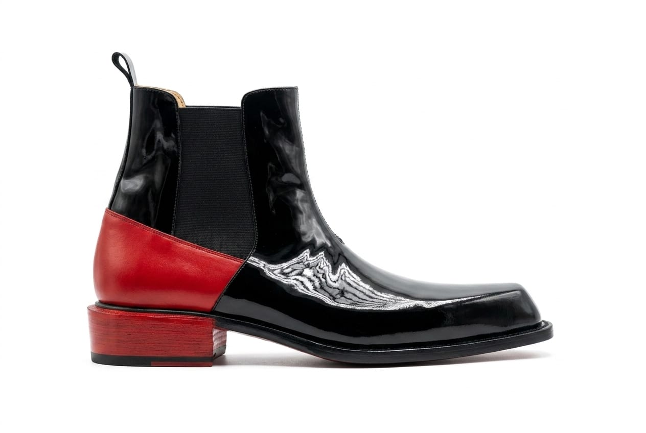 Black Patent Leather Chelsea Boots with Red Sole | PelleVista