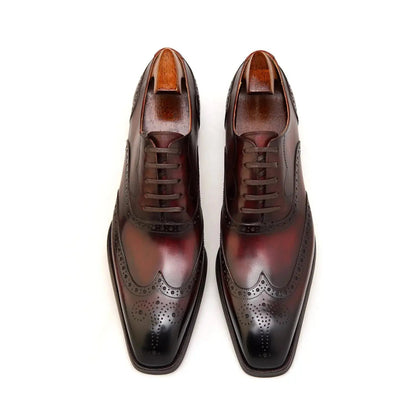 | Handmade Burgundy Leather Wingtip Brogue Oxford Dress Shoes
