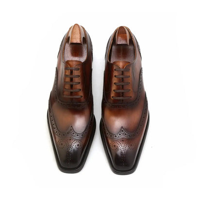 | Handmade Burgundy Leather Wingtip Brogue Oxford Dress Shoes
